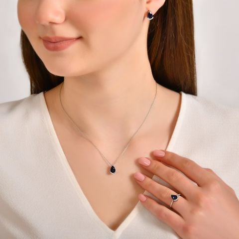 5,90 Karat Pırlantalı Damla Safir Set IDL Sertifika