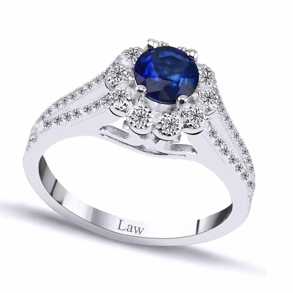1,00 Karat Pırlantalı Safir Yüzük F Renk