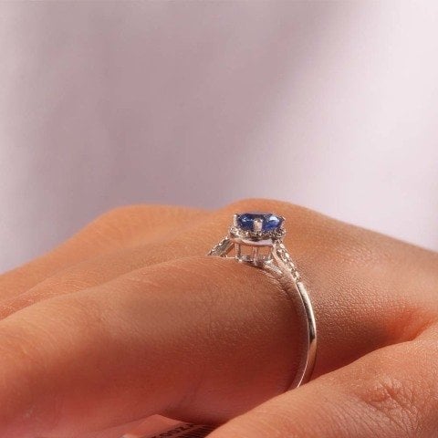 0,71 Karat Pırlanta Blue Safir Crispy Yüzük F Renk