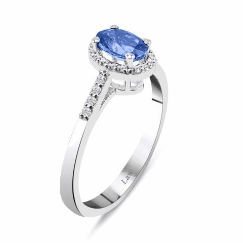 0,71 Karat Pırlanta Blue Safir Crispy Yüzük F Renk