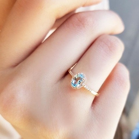 0,60 Karat Pırlanta Aquamarine Crispy Yüzük F Renk
