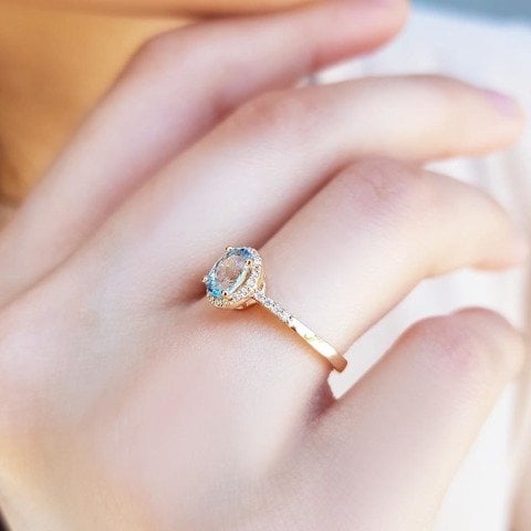 0,60 Karat Pırlanta Aquamarine Crispy Yüzük F Renk