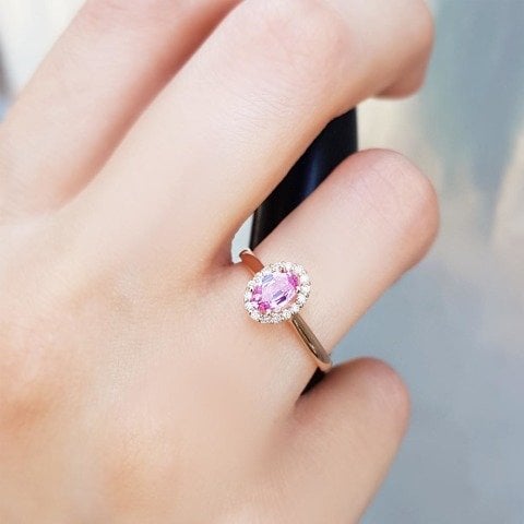 0,60 Karat Pırlanta Pink Safir Crispy Yüzük F Renk