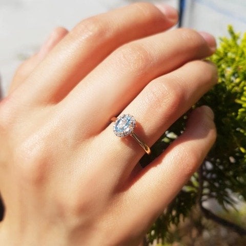 0,56 Karat Pırlanta Aquamarine Crispy Yüzük F Renk