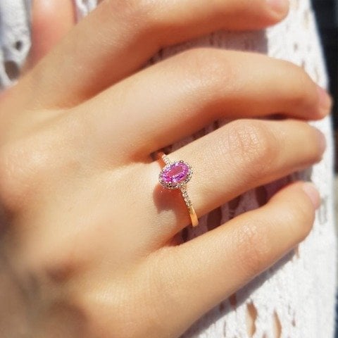 0,55 Karat Pırlanta Pink Safir Crispy Yüzük F Renk