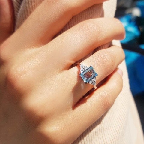 1,41 Karat Pırlanta Aquamarine Crispy Yüzük F Renk