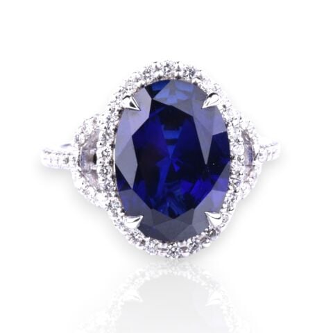 7,47 Karat Pırlantalı Safir Yüzük E F Renk