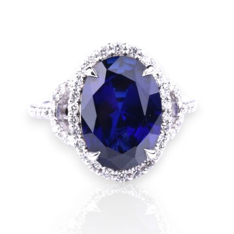 7,47 Karat Pırlantalı Safir Yüzük E F Renk