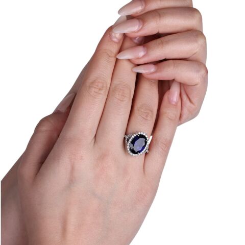 7,47 Karat Pırlantalı Safir Yüzük E F Renk