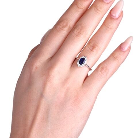 1,38 Karat Pırlantalı Safir Yüzük E F Renk