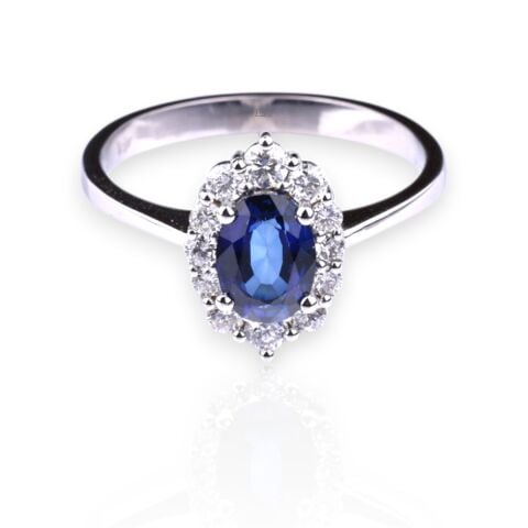 1,38 Karat Pırlantalı Safir Yüzük E F Renk