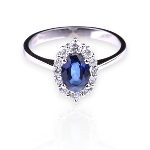 1,38 Karat Pırlantalı Safir Yüzük E F Renk