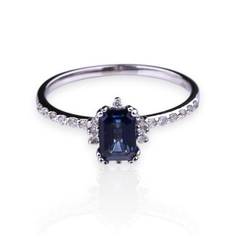 0,96 Karat Pırlantalı Safir Yüzük E F Renk