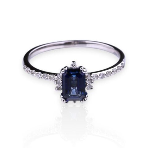 0,96 Karat Pırlantalı Safir Yüzük E F Renk