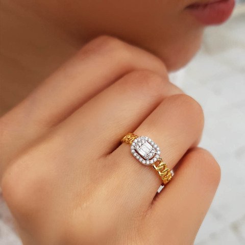 0,21 Karat Pırlanta Baget Yüzük E-F Renk