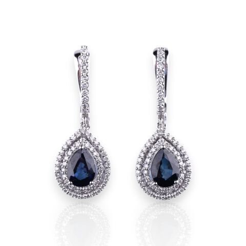 2,73 Karat Pırlantalı Safir Küpe F Renk