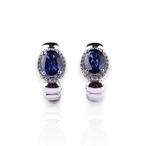 3,57 Karat Pırlantalı Safir Küpe F Renk