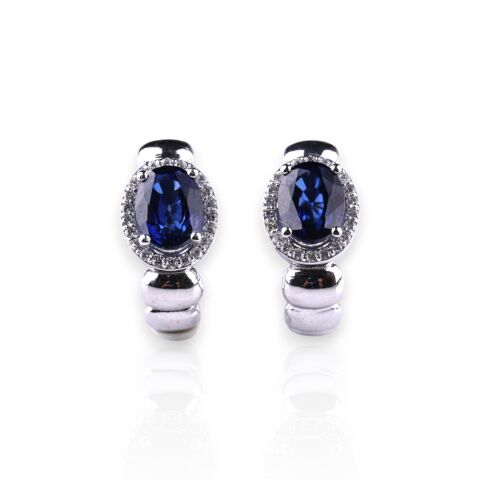 3,57 Karat Pırlantalı Safir Küpe F Renk