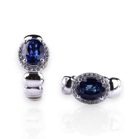3,57 Karat Pırlantalı Safir Küpe F Renk