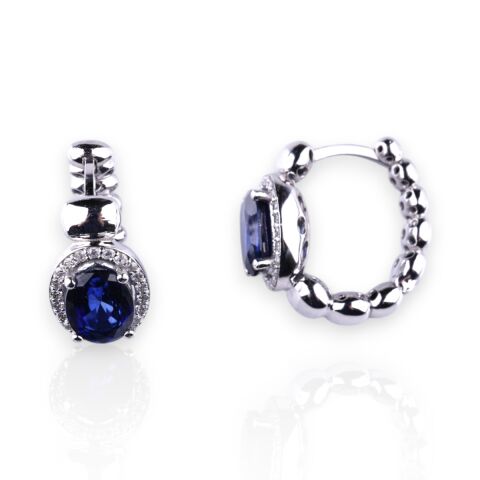 3,57 Karat Pırlantalı Safir Küpe F Renk