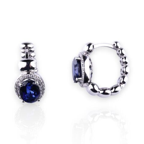 3,57 Karat Pırlantalı Safir Küpe F Renk