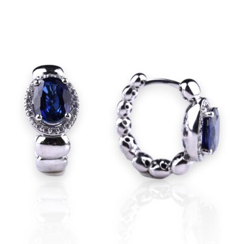 3,57 Karat Pırlantalı Safir Küpe F Renk