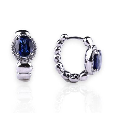 3,57 Karat Pırlantalı Safir Küpe F Renk