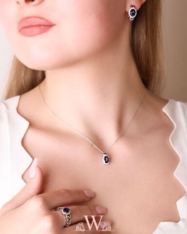 8.91 Karat Pırlantalı Safir Set F Renk