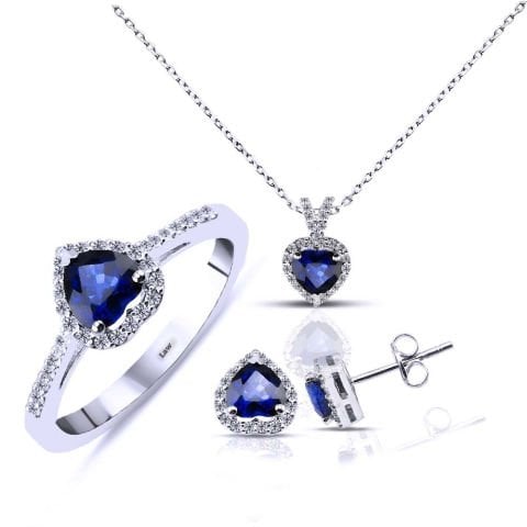 2,78 Karat Pırlantalı Safir Kalp Set F Renk