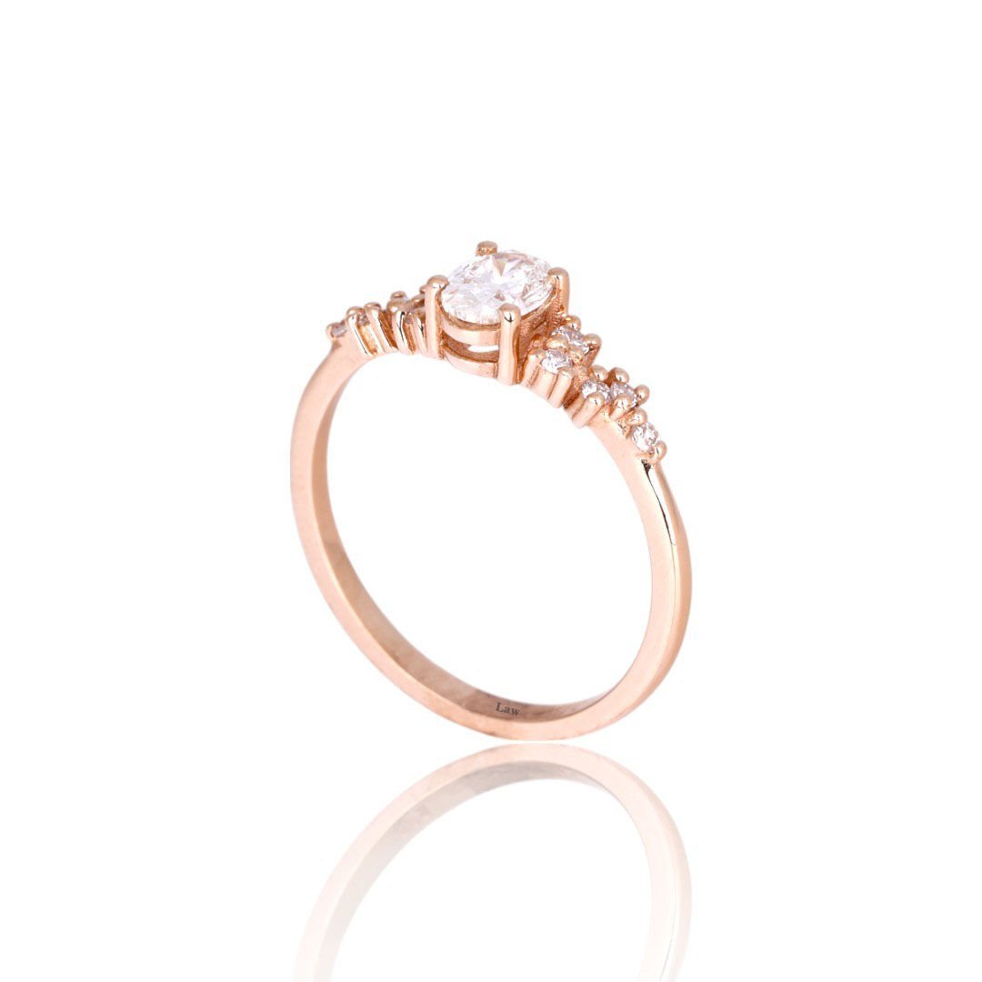 0,50 Karat Vintage Oval Pırlanta Yüzük IDL Uluslararası Sertifika