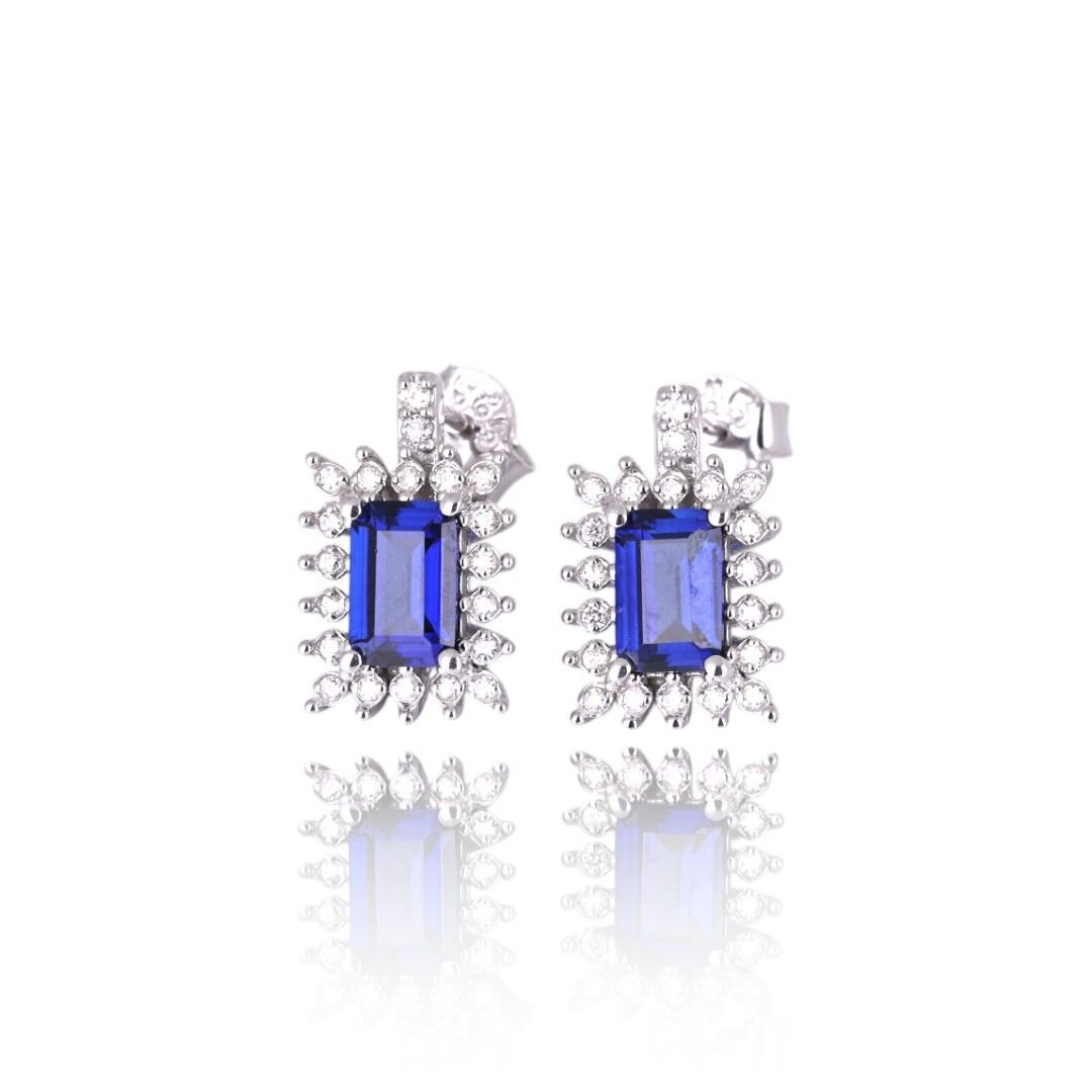 1,53 Karat Pırlantalı Safir Küpe F Renk