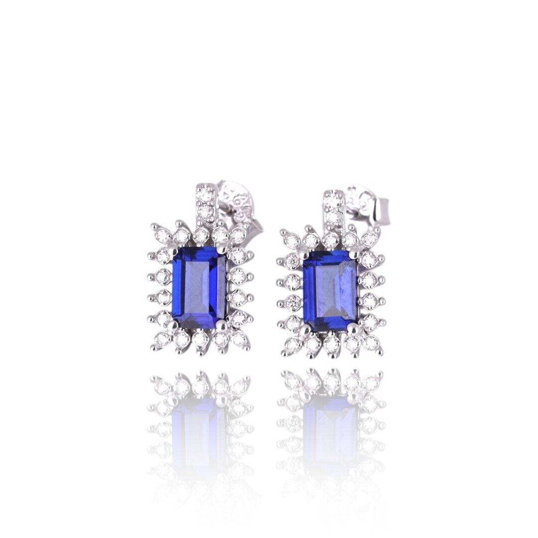 1,53 Karat Pırlantalı Safir Küpe F Renk IDL Uluslararası Sertifikalı