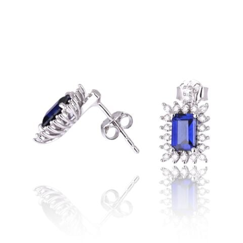 1,53 Karat Pırlantalı Safir Küpe F Renk IDL Uluslararası Sertifikalı