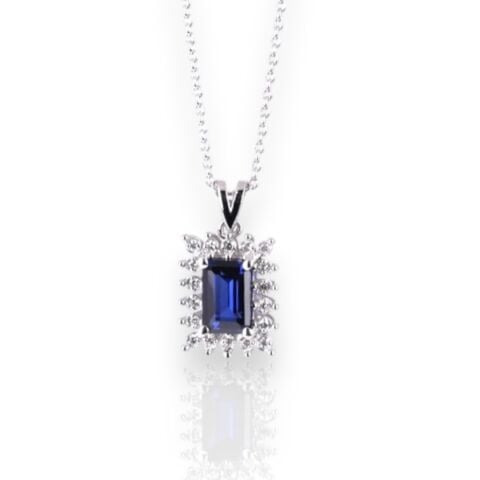 0,76 Karat Pırlantalı Safir Kolye
