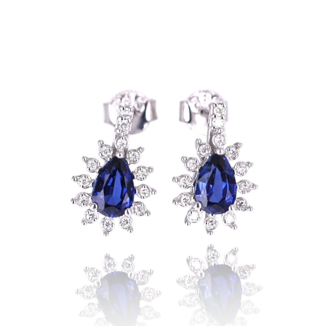 1,15 Karat Pırlantalı Safir Küpe F Renk