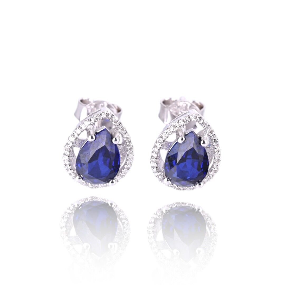 1,94 Karat Pırlantalı Safir Küpe F Renk
