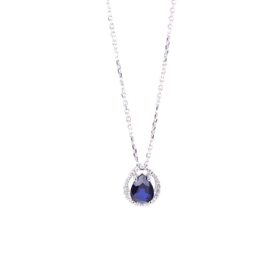 0,98 Karat Pırlantalı Safir Kolye