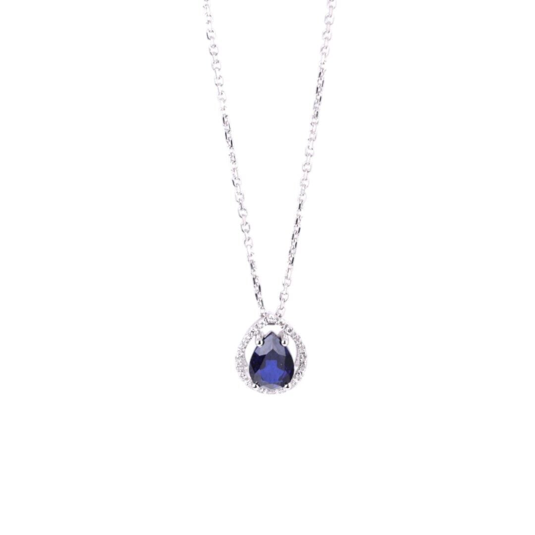 0,98 Karat Pırlantalı Safir Kolye