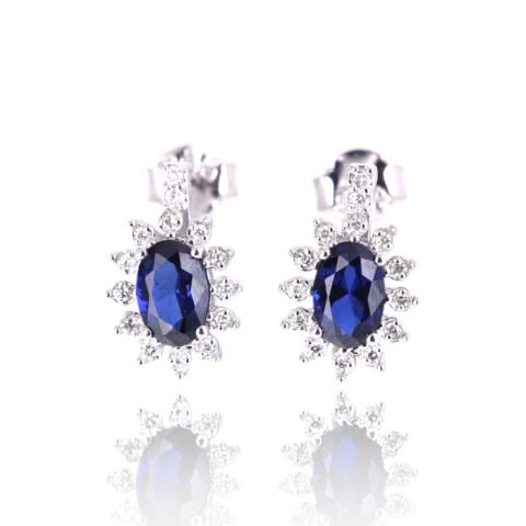 1,15 Karat Pırlantalı Safir Küpe F Renk