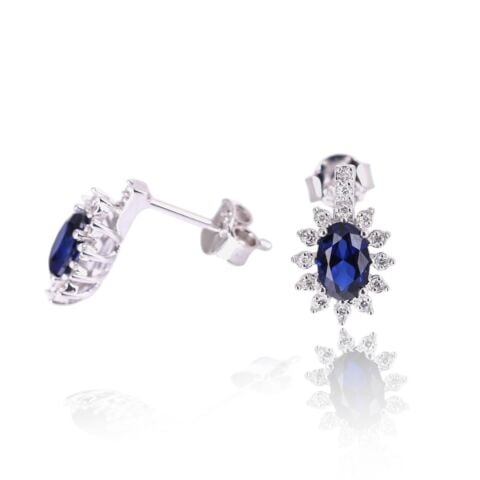 1,15 Karat Pırlantalı Safir Küpe F Renk
