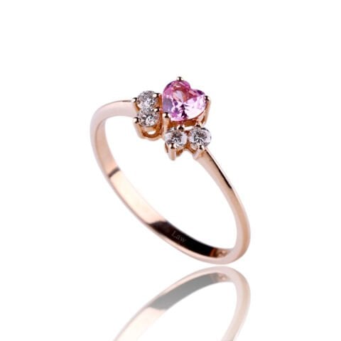 0,43 Karat Kedi Patisi Pırlanta Pink Safir Yüzük E F Renk