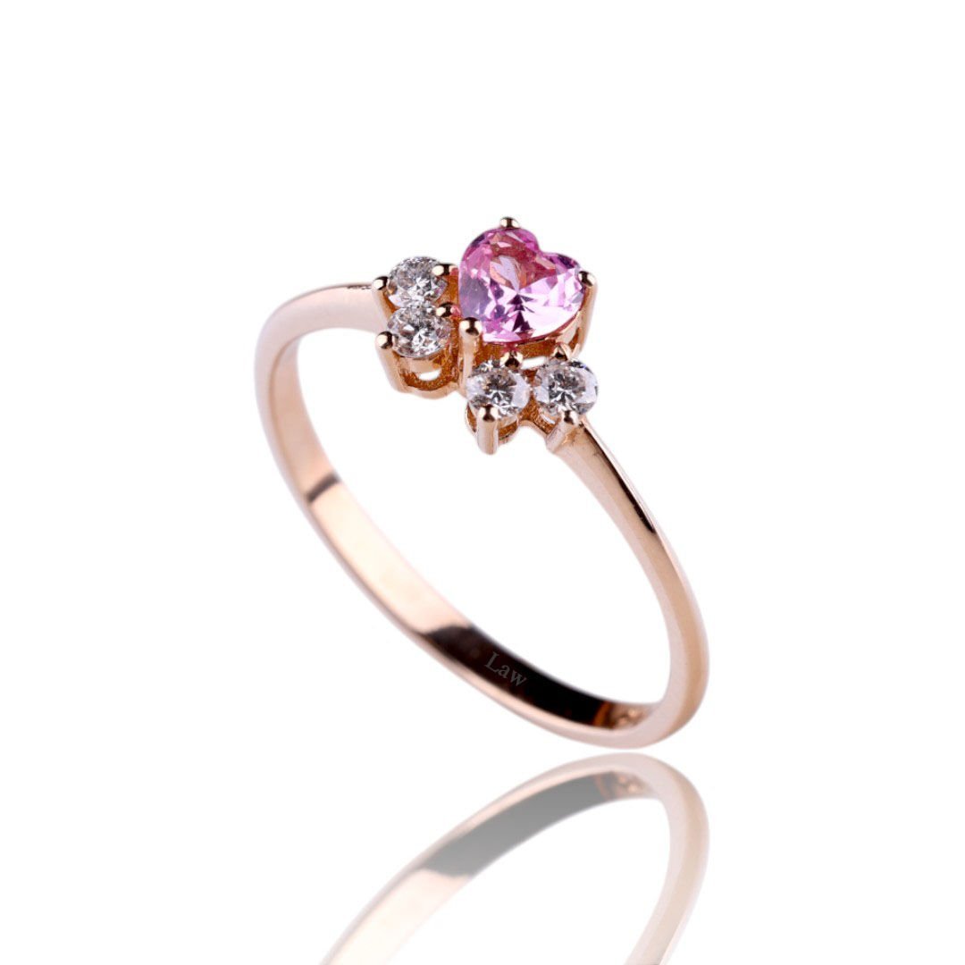 0,43 Karat Kedi Patisi Pırlanta Pink Safir Yüzük E F Renk