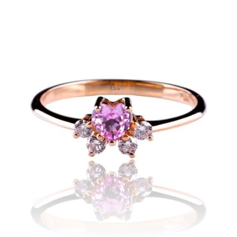 0,43 Karat Kedi Patisi Pırlanta Pink Safir Yüzük E F Renk