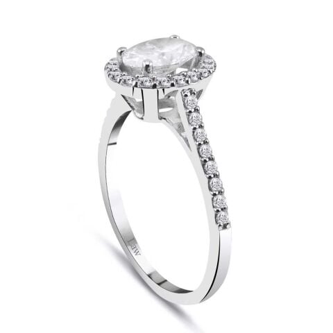 1,00 Karat Kenar Taşlı Oval Pırlanta Tektaş Yüzük E F Renk IDL Sertifikalı