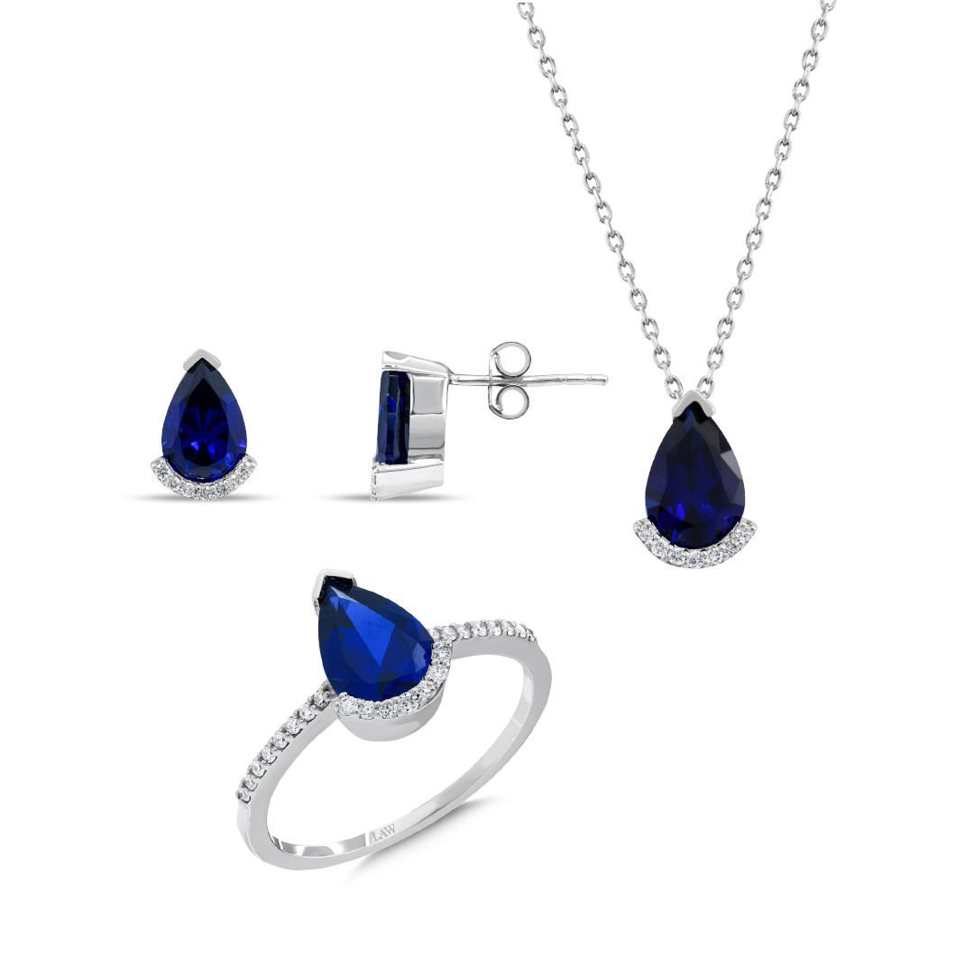 5,90 Karat Pırlantalı Damla Safir Set IDL Sertifika