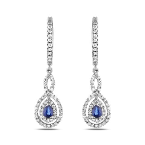 1,08 Karat Pırlantalı Safir Küpe