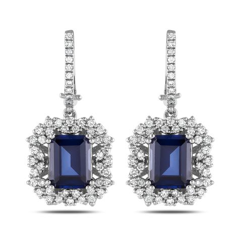 6,39 Karat Pırlantalı Safir Küpe
