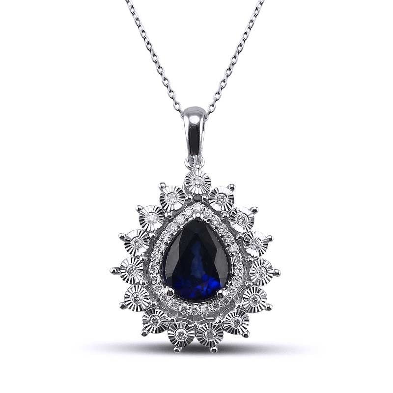 0.23 Karat Pırlanta 1.83 Karat Safir Kolye  F Renk