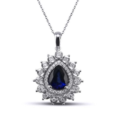 0.23 Karat Pırlanta 1.83 Karat Safir Kolye  F Renk