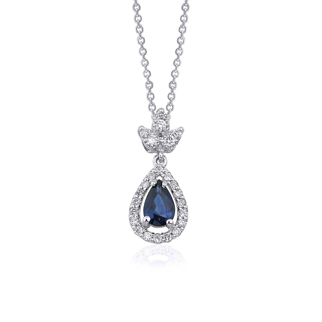 0.18 Karat Pırlanta 0.49 Karat Safir Kolye  F Renk